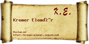 Kremer Elemér névjegykártya